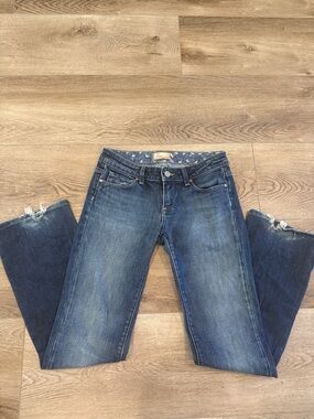 PAIGE Women's Blue Boot Cut Jeans with Frayed Hem